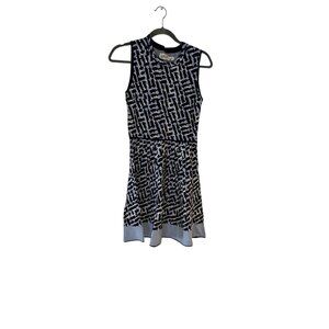 NWT Eliza J Navy & White Sleeveless Fit & Flare Dress PM Geometric Print
